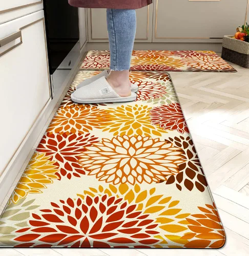 Vista 20 de Juego de 2 tapetes de cocina acolchados antifatiga, antideslizantes, impermeables, tapete de cocina de espuma viscoelástica, tapete cómodo