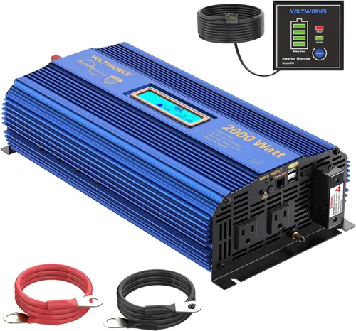 Vista 9 de Inversor de potencia 1100 vatios 12V DC a 110V 120V AC, inversor de 1000 W con pantalla LCD, control remoto, 2 tomas de CA, puertos USB duales