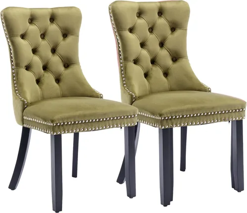Vista 22 de Rhomtree Silla de comedor copetuda moderna de terciopelo para comedor, sillas de comedor tapizadas con diseño de remache de clavo, anillo trasero