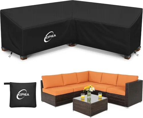 Vista 10 de Kipiea Funda para Sofá Seccional en Forma de L para Patio, Tela Oxford Resistente 420D, Funda Seccional para Exteriores con 6 Hebillas a Prueba