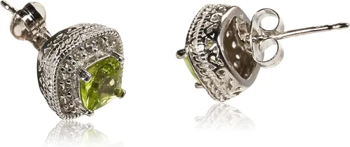 Vista 2 de Tienda Collection Sterling Silver Cushion Cut Birthstone and Created White Sapphire Halo Stud Earrings