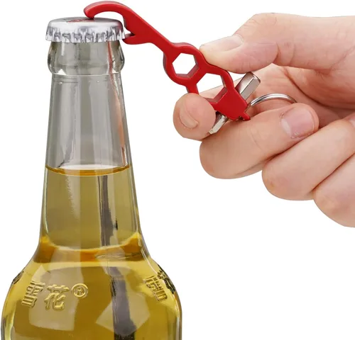 Vista 3 de munkees Herramienta hexagonal Abridor de botellas Llavero 2 unidades de abridor de cerveza llave de aluminio, accesorios de viaje al aire libre Negro