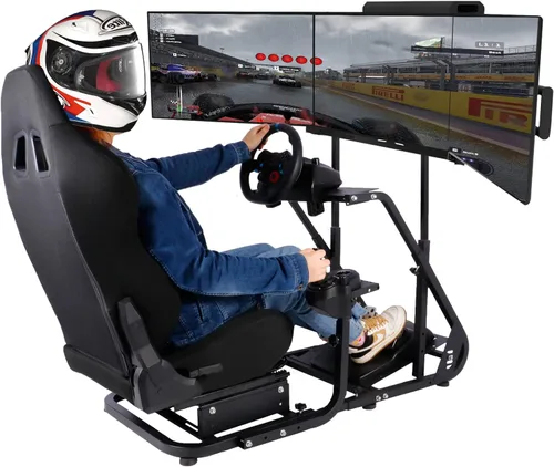 Vista 3 de Marada Soporte de cabina de simulador, soporte de rueda de carreras para Logitech G25 G27 G29 G920 Thrustmaster Fanatec conducción simulador