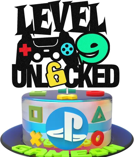 Vista 7 de Level 7th - Letrero desbloqueado para decoración de pastel de feliz 7º cumpleaños, decoración de pastel de nivel séptimo para controlador