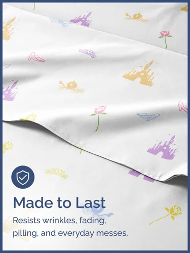Vista 4 de Sábanas de princesa tamaño Twin para niños, juego de sábanas de princesa de 3 piezas para niños, ropa de cama con temática de castillo, ultrasuave