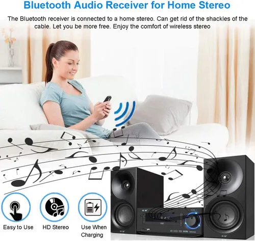 Vista 6 de Adaptador de audio Bluetooth, receptor estéreo portátil con cancelación de ruido Bluetooth 5.0, mini adaptador auxiliar inalámbrico de 0.138 in