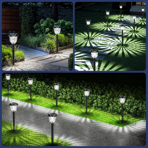 Vista 7 de Luces solares para caminos al aire libre, paquete de 8 luces solares de jardín IP65, impermeables, encendido/apagado automático, iluminación
