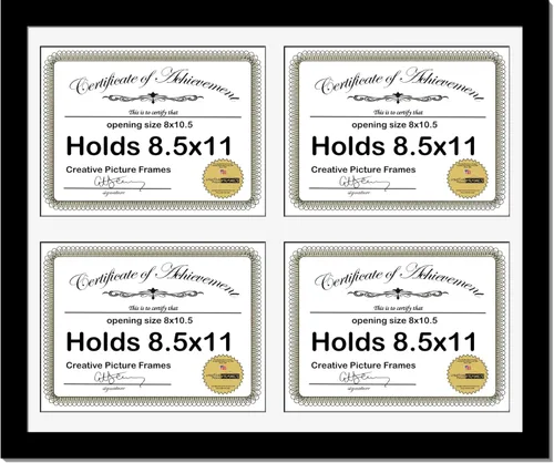 Vista 5 de Creative Picture Frames 79-16X20Bk-B - Marco de diploma horizontal negro de 7 x 9 pulgadas con 4 aperturas de paspartú negro Capacidad para 4