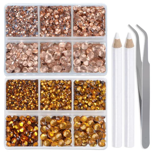 Vista 32 de LPBeads 6400 unidades de diamantes termoadhesivos de 12 colores con parte trasera plana, 5 tamaños mixtos, gemas de cristal redondas con pinzas