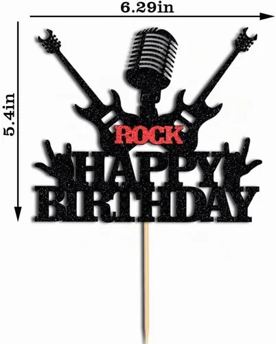 Vista 4 de Decoración de pastel de cumpleaños con temática de Rock & Roll de los años 80 - Suministros para fiestas
