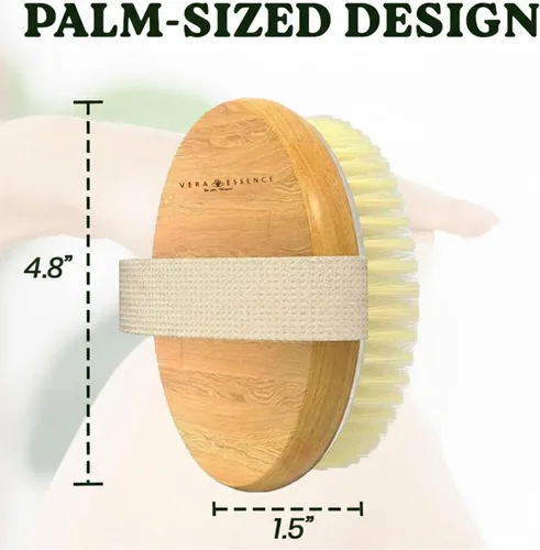Vista 6 de Cepillo corporal grande de cepillado en seco, cepillo de cerdas de jabalí natural para drenaje linfático, celulitis, circulación sanguínea, nodos