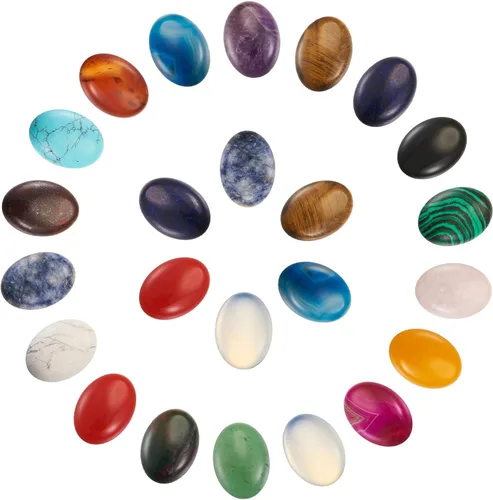 Beadthoven - 36 cabujones ovalados de 0.98 pulgadas (0.984 in), cabujones de piedra natural, parte trasera plana, curación de chakras, cabujones de