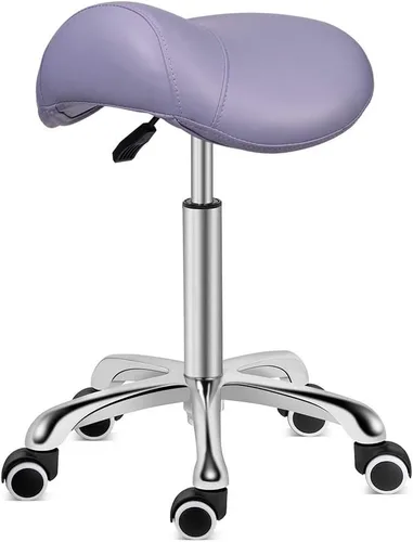 Vista 11 de Kaleurrier Taburete giratorio de altura ajustable con ruedas, resistente y antifatiga, silla ergonómica para peluquería, salón de belleza, Negro