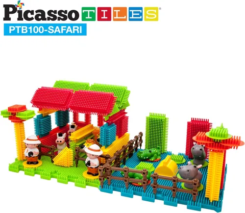 Vista 4 de Picasso Toys PTB100 - Bloque de erizo 3D, bloques de construcción 3D, juego temático de safari, juego de aprendizaje STEM, kit educativo