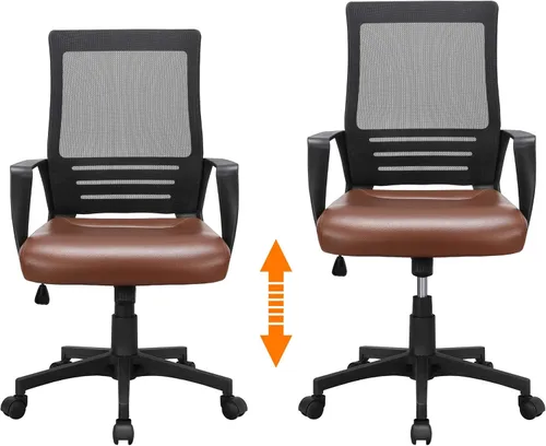 Vista 7 de Yaheetech Mid Back Mesh Office Chair with Leather Seat Executive Office Computer Task Chair with Armrests and Lumbar Support, Brown
