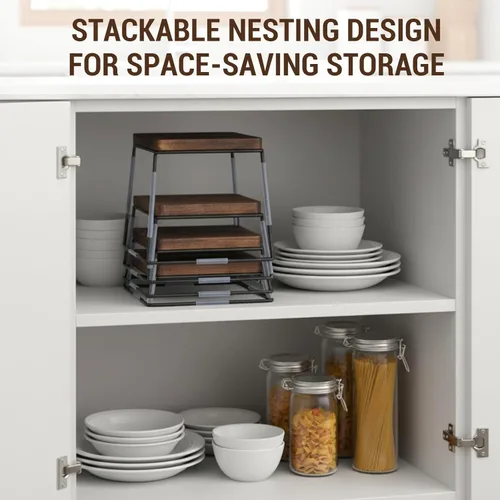 Vista 4 de MyGift Juego de exhibición de mesa de postre, 4 elevadores de alimentos, elevadores de bufé de madera marrón, soporte para pizza con base de alambre