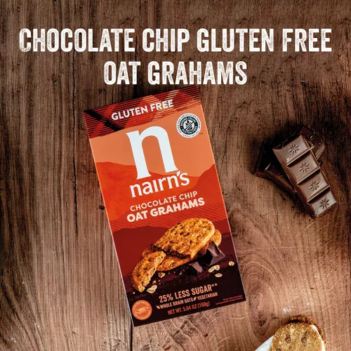 Vista 4 de Nairn's Grahams de avena con chispas de chocolate sin gluten, saludable, sabroso y seguro para celíacos. Bocadillo perfecto para llevar. Alto