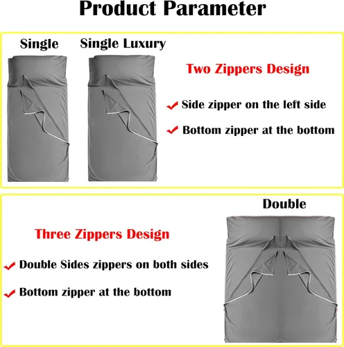 Vista 2 de Marca - GANNAFEE - Saco de dormir de algodón con cremallera - Sábana de viaje 100% algodón saco de dormir adulto - Saco de dormir de viaje