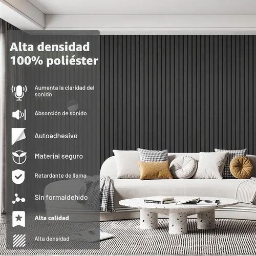 Vista 5 de Art3dwallpanels Paquete de 10 paneles acústicos, paneles de pared insonorizados de 48 x 12 x 0.35 pulgadas, autoadhesivos de alta densidad que Negro