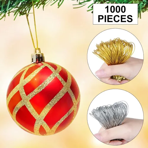 Vista 2 de Shappy 1000 piezas de ganchos para adornos de Navidad, perchas para adornos con cordón precortado, fácil de bloquear con cuerdas precortadas