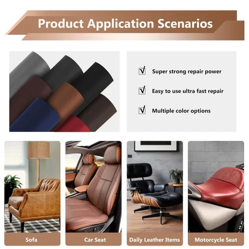 Vista 6 de OAZ Cinta de reparación de cuero autoadhesiva, parche de reparación de cuero de 4 x 63 pulgadas para muebles, kit de reparación de cuero
