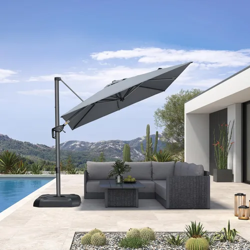 Vista 66 de PURPLE LEAF Sombrilla de Patio de 8 Pies para Exteriores Sombrilla Cantilever Cuadrada de Aluminio Sombrilla Offset con Rotación de 360 Grados
