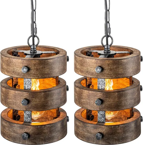 Paquete de 2 Luces Colgantes de Madera Estilo Granja para Isla de Cocina, Accesorios de Iluminación para Comedor sobre Mesa, Lámpara de Araña
