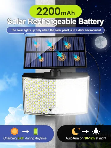 Vista 5 de COOLNIGHT Luces solares de movimiento para exteriores, [268LED/7M/5 modos/control remoto] Luces solares para exteriores, luces solares IP65