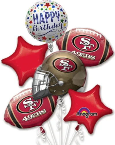 Anagram 49ERS Football Bouquet with 1 Happy Birthday Balloon Pack of 6