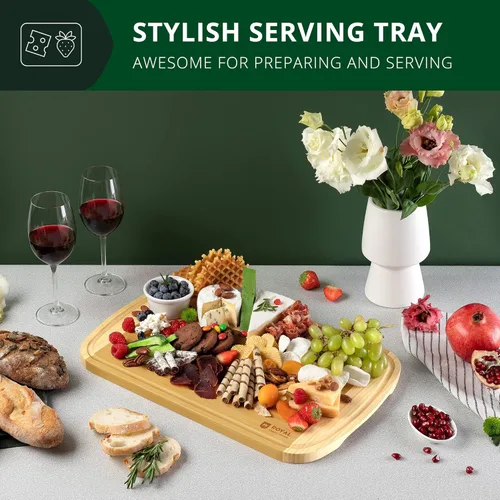 Vista 3 de ROYAL CRAFT WOOD Tablas de cortar de madera para preparar comidas y servir en la cocina, juego de tablas de servir de madera de bambú con asas