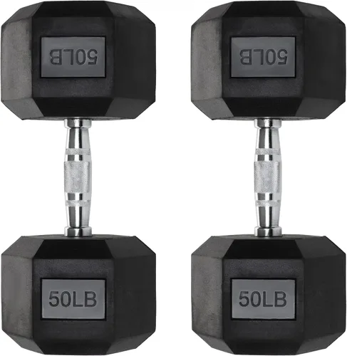Vista 7 de Mancuernas hexagonales – Pesas recubiertas de PVC resistente, asas moleteadas cromadas – Entrenamiento, ejercicio, levantamiento