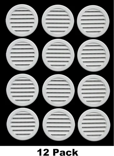 Vista 2 de JSP Manufacturing - Rejilla de ventilación de 3" redonda de plástico para soffit, pantalla para reptiles, rejilla de ventilación (12, Blanco)