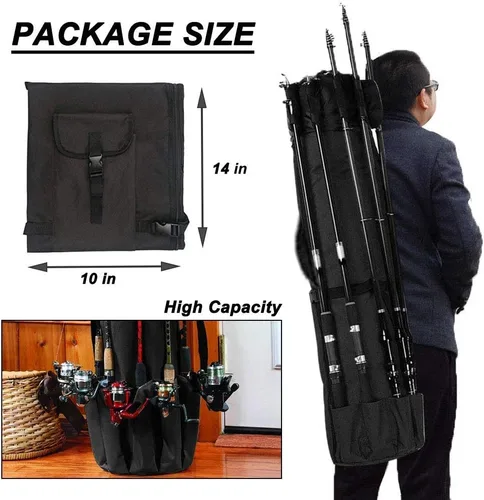 Vista 4 de Bolsa de caña de pescar con soporte para caña de pescar, bolsa de transporte para caña de pescar, funda de transporte de 5 postes impermeable, caja