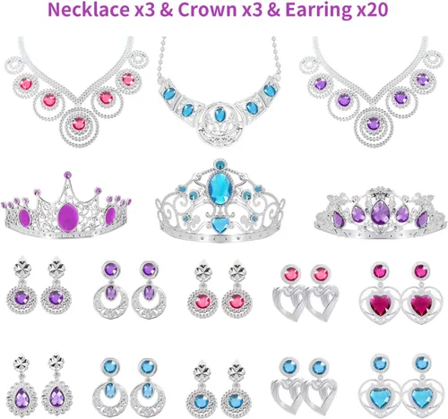Vista 4 de NINAOR Paquete de 56 joyas de princesa para niñas, accesorios de vestir de princesa, joyas de juego para niñas, incluye corona, varita, collar
