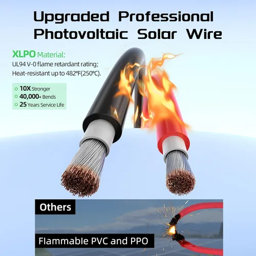 Vista 3 de Bateria Power 4 pares de cable de panel solar de 50 pies negro y 50 pies rojo Kit, cable de extensión de panel solar 10AWG (6mm²) de cobre estanñado