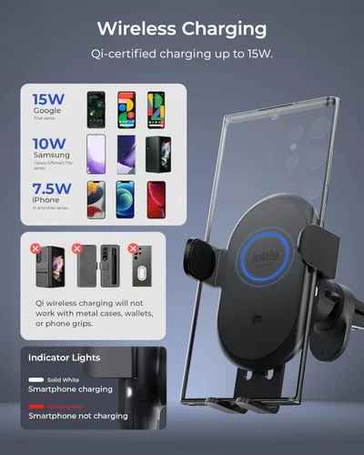 Vista 3 de iOttie Auto Sense 2 - Soporte para teléfono con ventilación de aire con carga inalámbrica Qi, soporte de teléfono con sujeción automática