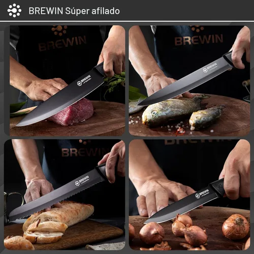 Vista 6 de Juego de cuchillos, juego de cuchillos de cocina Brewin, juego de cuchillos para cocina, bloque de cuchillos universal, juego de bloques
