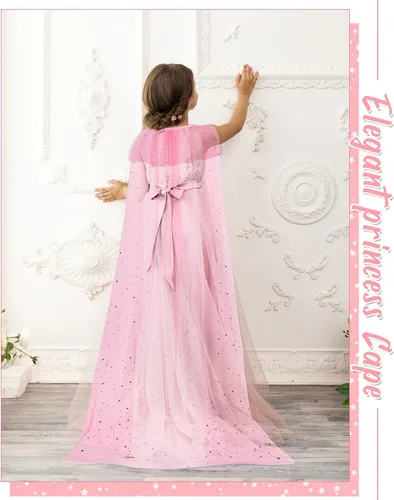 Vista 3 de Jecery 4 capas de princesa para niños, capa de tul de hada, disfraz de princesa para niñas, cosplay, fiesta de cumpleaños, disfraz de Halloween, 4