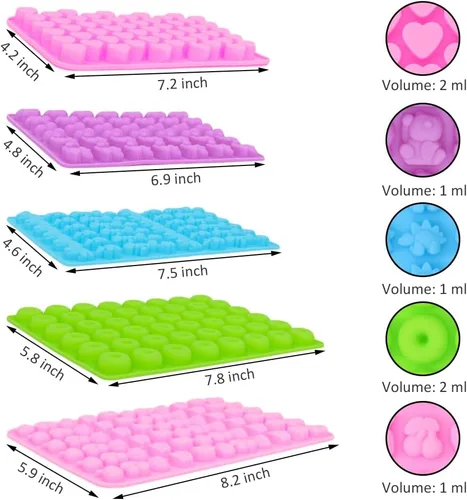 Vista 2 de 5 moldes de silicona para gomitas con 2 goteros, moldes de silicona para caramelos, fáciles de limpiar, moldes de goma para comestibles