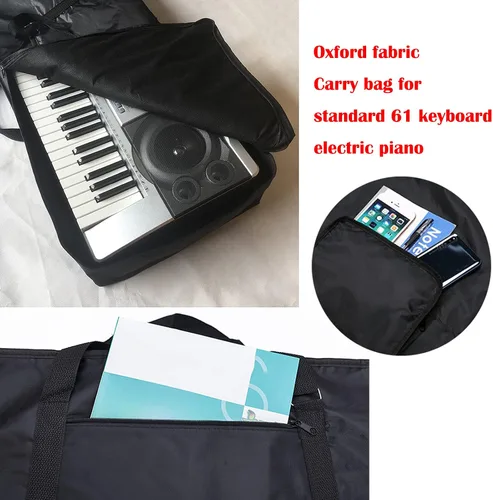 Vista 7 de Funda para piano eléctrico de 39 pulgadas con 61 notas, acolchada con algodón de 0.236 in, correa de viaje ajustable para el hombro y bolsillo