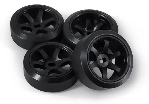 Vista 6 de Llantas de rueda de 6 radios y neumáticos de deriva de coche RC para 1/28 RC Hobby modelo, [2 estrechos+2 anchos] 4 llantas de aleación de aluminio