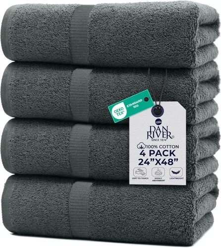 Vista 15 de DAN RIVER Juego de 2 tapetes de baño de algodón gris de 21 x 34 pulgadas, no es una alfombra de baño, toalla de baño 100% algodón hilado en anillo