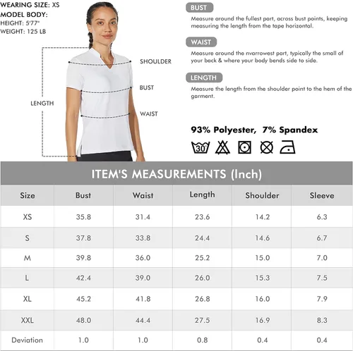 Vista 7 de Camisa de golf para mujer, sin cuello, cuello en V, manga corta, ligera, absorbe la humedad, secado rápido