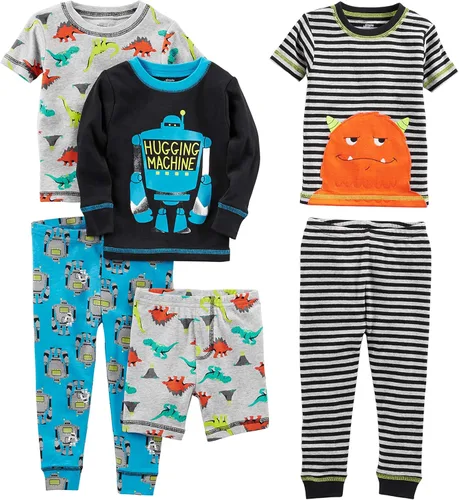Simple Joys by Carter's Conjunto de pijama de algodón ajustado de 6 piezas para bebés, niños pequeños y niñas, paquete de 3