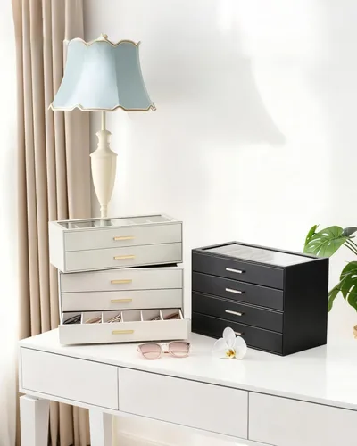 Vista 6 de Lolalet Beige Sunglasses Storage Box for Women, Eyewear Eye Glass Organizer with Clear Top Lid Display Holder Case