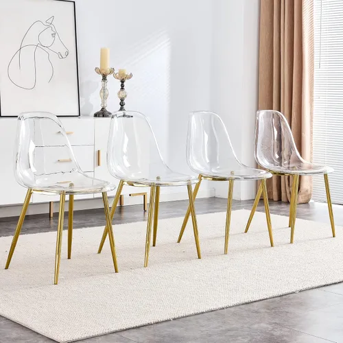 Vista 9 de Sillas de comedor, juego de 4 sillas de comedor transparentes, sillas de cocina modernas con asiento transparente, sillas laterales de acrílico