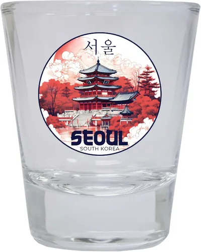 Seúl South Korea Design B Souvenir - Vaso de chupito redondo transparente de 2 onzas, paquete de 2 unidades Transparente||Paquete de 2