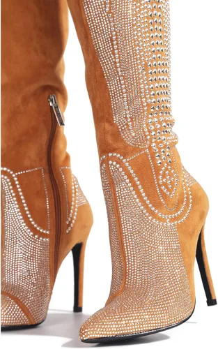 Vista 3 de Cape Robbin Olkley - Botas altas de vaquero para mujer, botas vaqueras occidentales para mujer con tacones de aguja, botas de vestir de moda
