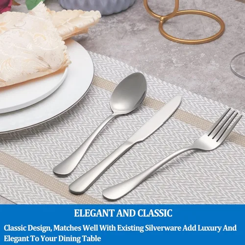 Vista 6 de Juego de cubiertos de 8 piezas de tenedores y cucharas, juego de cubiertos de acero inoxidable de grado alimenticio para el hogar, cocina