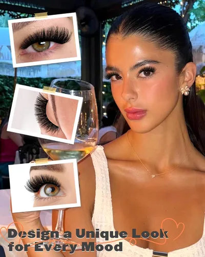 Vista 4 de Boahankuke - Pestañas postizas de visón, pestañas completas de 0.71 pulgadas, ojos de gato, curvatura D, pestañas postizas onduladas, 8D, aspecto